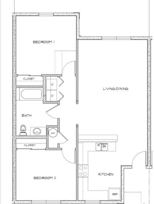 2 Bedroom 1 Bath 2D Floorplan-Louis E. Brown Apartments, St. Croix, VI