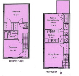 2 Bedroom 1.5 Bath Townhouse-2D Floorplan-Murphy Park townhouse apartments st louis