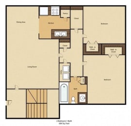  Floor Plan 1BR,1BTH