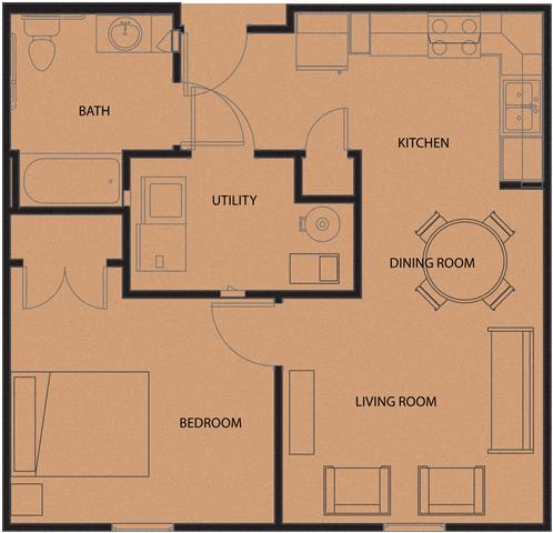Floor Plan  1 Bedroom 1 Bath 2D Floorplan_Arlington Grove Apartments, St. Louis, MO