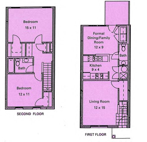 2 Bedroom 1.5 Bath Townhouse-2D Floorplan-Murphy Park Apartments St. Louis, MO
