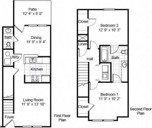 2 Bedroom 1.5 Bath 2D Floorplan-Parsons Place Apartments, East St. Louis, IL