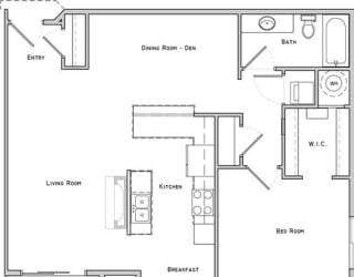 Norwick one bedroom one bathroom floor plan at Villas of Omaha at Butler Ridge