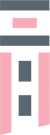 a blue and pink wall with a gray shape on it