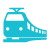 A blue pixelated figure of a person walking.