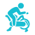 A blue pixelated figure of a person walking.