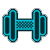 A blue neon sign of a dumbbell.