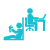 A pixelated image of a person sitting at a desk.