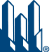 A blue graphic of a city skyline.