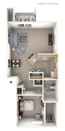 One Bedroom End Floor Plan at Liberty Mills Apartments, Fort Wayne