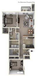 2-Bed/2-Bath, Michigan Floor Plan at River Hills Apartments, Fond du Lac, WI, 54937
