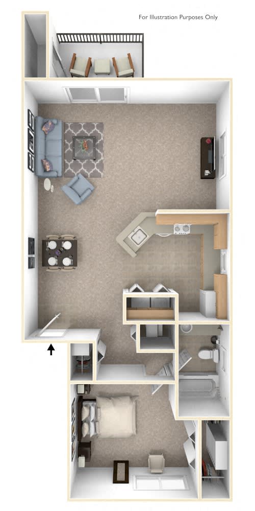 One Bedroom End Floor Plan at Windmill Lakes Apartments, Holland, MI, 49424