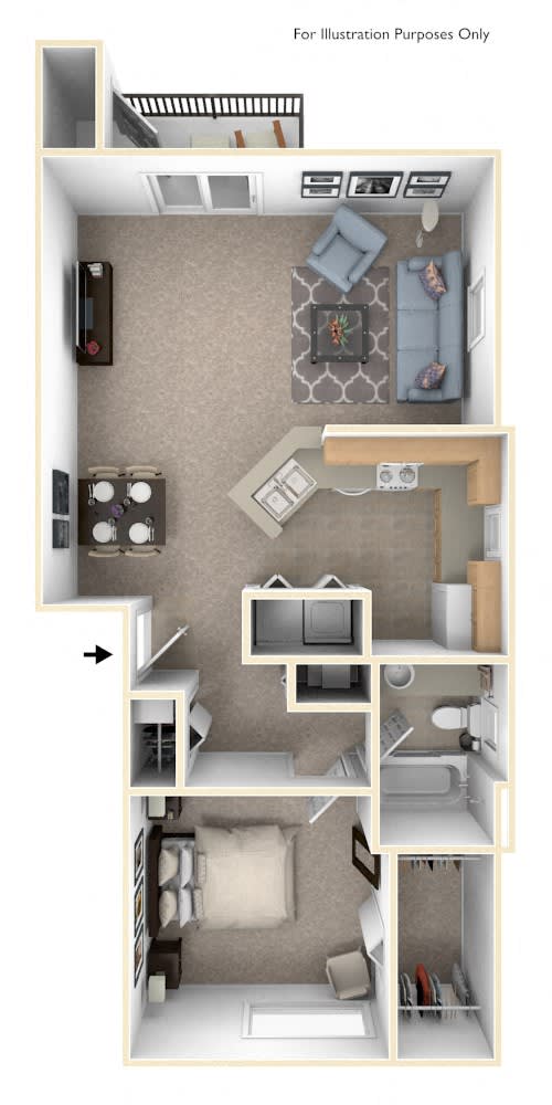 One Bedroom End Floor Plan at Autumn Lakes Apartments and Townhomes, Mishawaka, IN