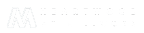 A black background with a white logo that says "Heartwood at Millwork".