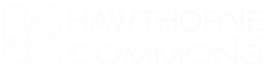 the logo for hawthorne commons in white and black
