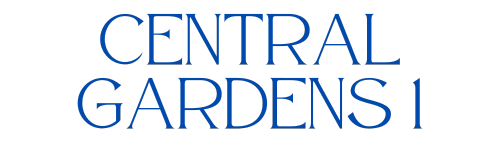 a neon sign that reads central gardens on a black background