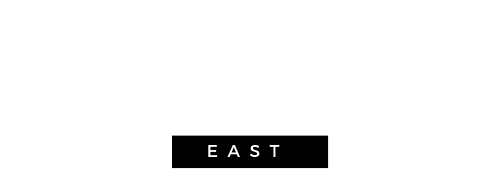 a white logo on a black background