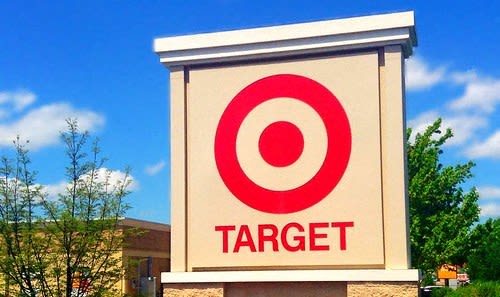 a large target sign on the side of a building