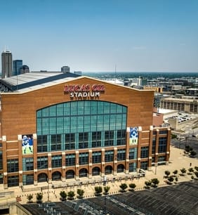a view of Lucas Oil stadium from the air