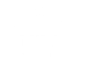 a green background with the words colony mill