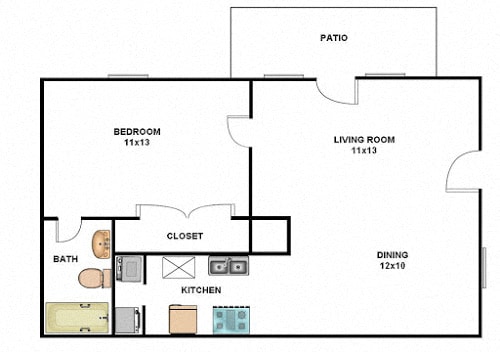 A1 One Bedroom  1 bath Floor Plan at Lory of Augusta Apartments, Augusta, GA