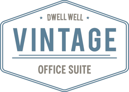 A green and blue vintage office suite sign. at Vintage Edge Nashville Apartments, Tennessee, 37211