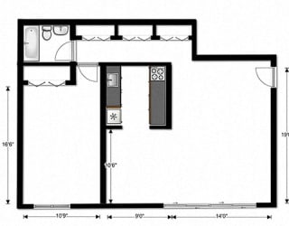 Crane Village One Bedroom 1D Floor Plan