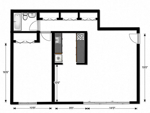 Floor Plan  Crane Village One Bedroom 1D Floor Plan