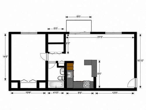 Crane Village One Bedroom 1B/1BR/1BX Floor Plan