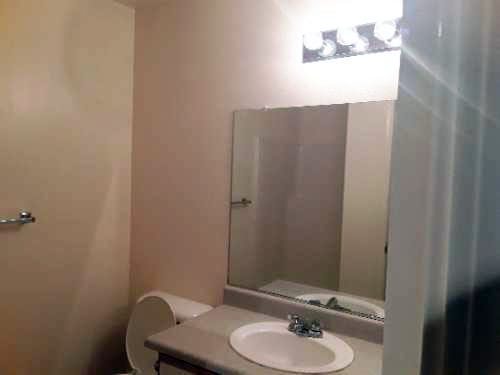 Bathroom with large mirror