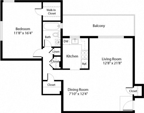 Floor Plan  1 bed 1 bath A3 Floor Plan at The Fields of Arlington, Arlington, 22204