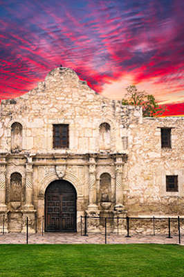 The Alamo in San Antonio, Texas, is a historic Spanish mission and fortress compound.