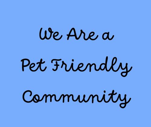 The image displays a message about the community being pet-friendly.