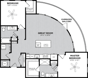 Two bedroom two bathrooms with oversized balcony