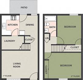  Floor Plan 2-Bed, 1-Bath Townhome