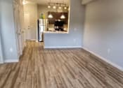 Thumbnail 7 of 17 - A kitchen with a refrigerator, sink, and stove is visible through a glass door.