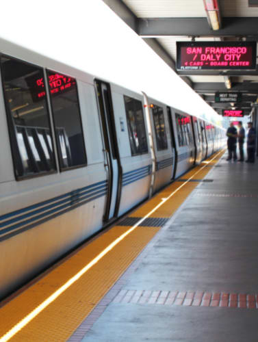 A train at the San Francisco Daly City station.