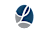 A logo with a blue and grey design.