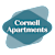A blue and white logo for Cornell Apartments.