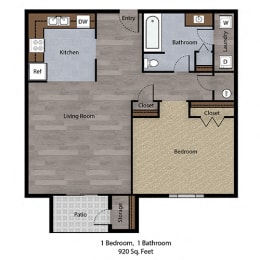  Floor Plan 1 Bedroom, 1 Bathroom - 920 SF