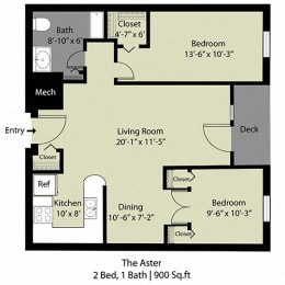  Floor Plan The Aster - 2 Bed/1 Bath