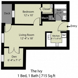  Floor Plan The Ivy - 1 Bed/1 Bath