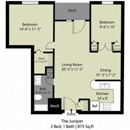  Floor Plan The Juniper - 2 Bed/1 Bath