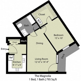  Floor Plan The Magnolia - 1 Bed/1 Bath