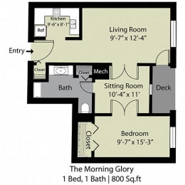  Floor Plan The Morning Glory - 1 Bed/1Bath