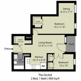 Floor Plan The Orchid - 2 Bed/1 Bath