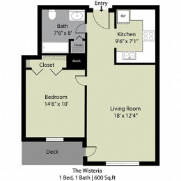  Floor Plan The Wisteria - 1 Bed/1 Bath