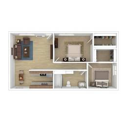  Floor Plan 2BR, 1 BA - 50%