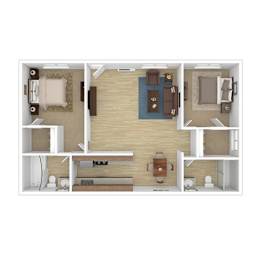  Floor Plan 2 BR, 2 BA - 50%