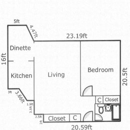  Floor Plan 1 Bed, 1 Bath A